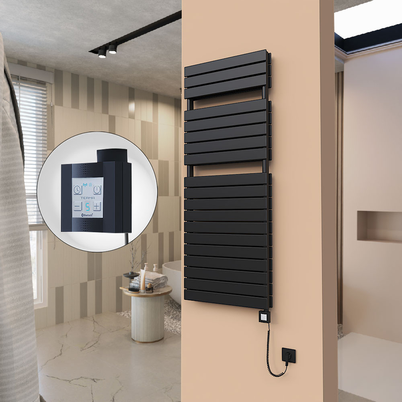 21H Electric Towel Warmer 600x1550 Matte Black Ktx4 1000 W (Spiral Cable)