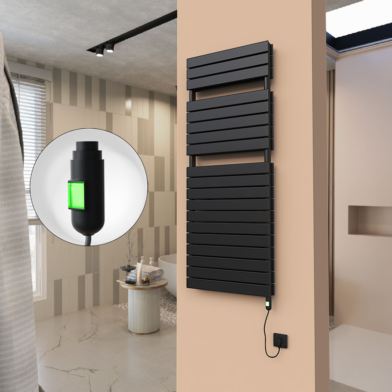 21H Sèche Serviettes Electrique 600x1550 Noir mat (On/Off) 1500 W