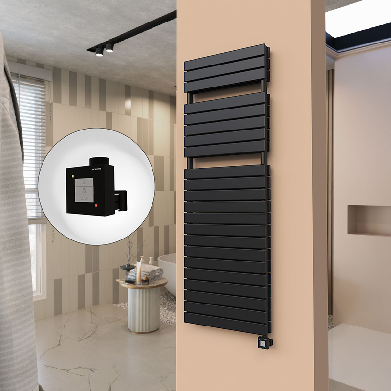 21H Sèche Serviettes Electrique 600x1772 Noir mat Ktx1 1000 Watt