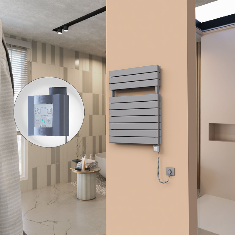 21H Sèche Serviettes Electrique 600x810 Anthracite Ktx4 1000 Watt Câble en spirale