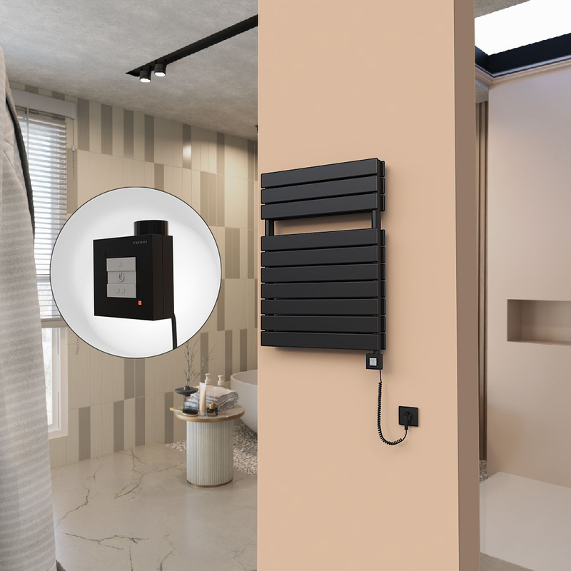 21H Electric Towel Warmer 600x810 Matte Black Ktx1 1000 W (Spiral Cable)