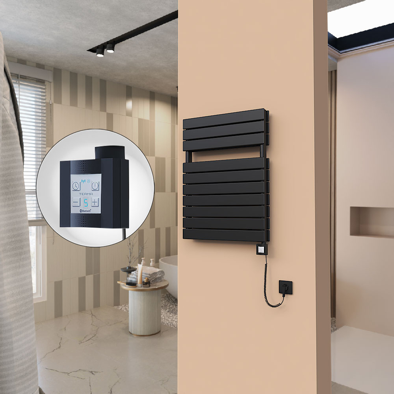21H Electric Towel Warmer 600x810 Matte Black Ktx4 1000 W (Spiral Cable)