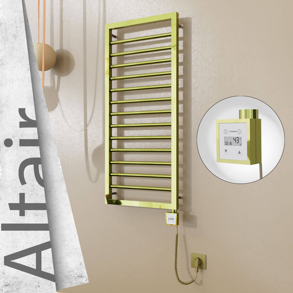 Altair Electric Stainless Steel Towel Rail 400x1040 Gold (KTX3 Thermostat) 300W Spiral Cable - 1