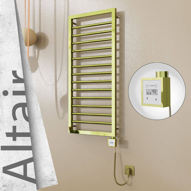 Altair Electric Stainless Steel Towel Rail 400x1040 Gold (KTX3 Thermostat) 300W Spiral Cable