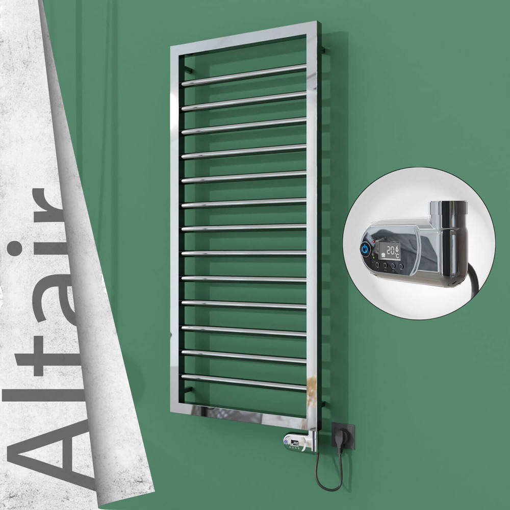 Altair Electric Stainless Steel Towel Rail 400x1040 Mirror Polished (Thesis Thermostat) 300W - 1
