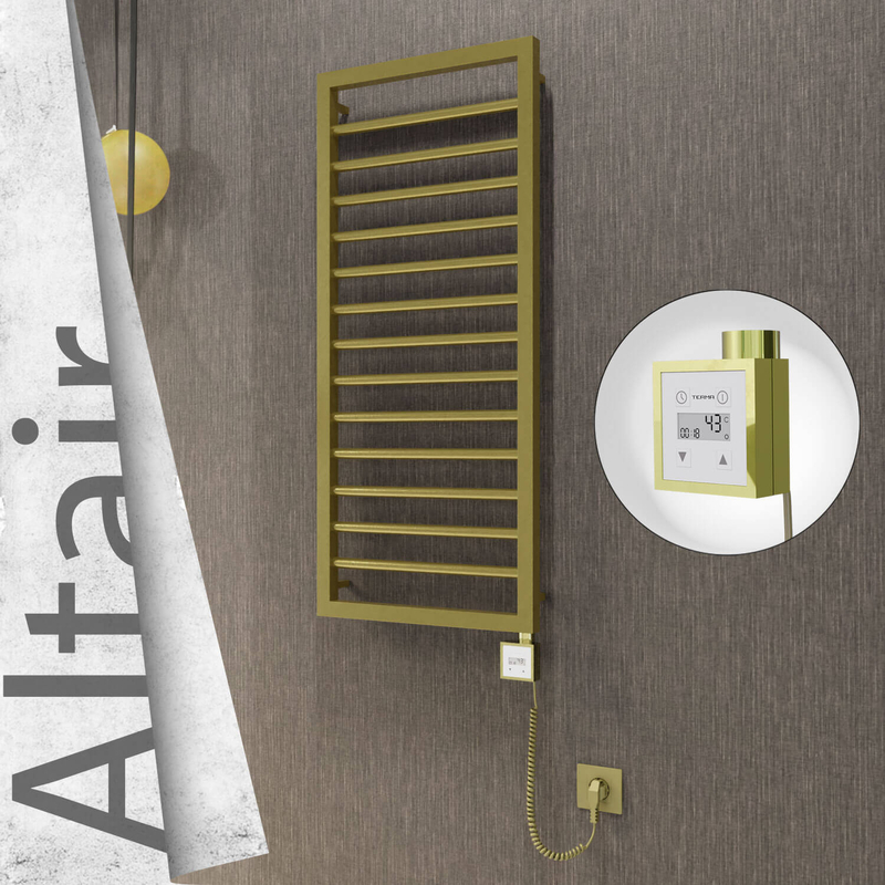 Altair Electric Stainless Steel Towel Rail 400x1040 Satin Gold (KTX3 Thermostat) 300W Spiral Cable