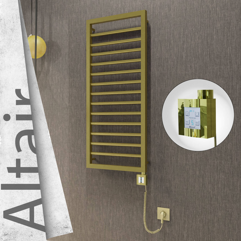 Altair Electric Stainless Steel Towel Rail 400x1040 Satin Gold (KTX4 Thermostat) 300W Spiral Cable - 1