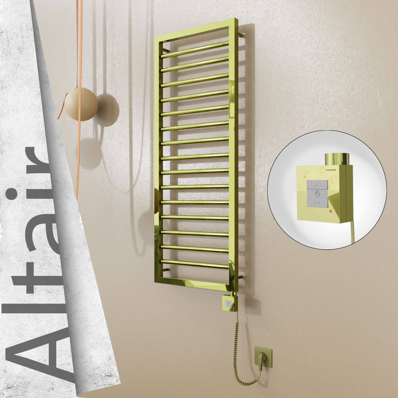 Altair Electric Stainless Steel Towel Rail 400x1180 Gold (KTX1 Thermostat) 300W Spiral Cable