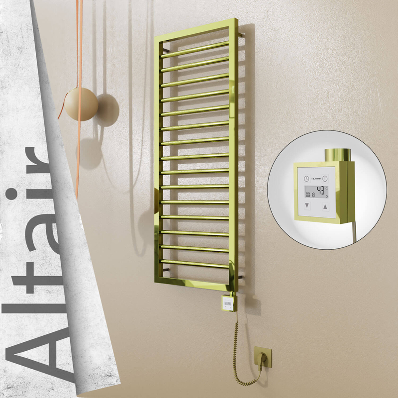 Altair Electric Stainless Steel Towel Rail 400x1180 Gold (KTX3 Thermostat) 300W Spiral Cable