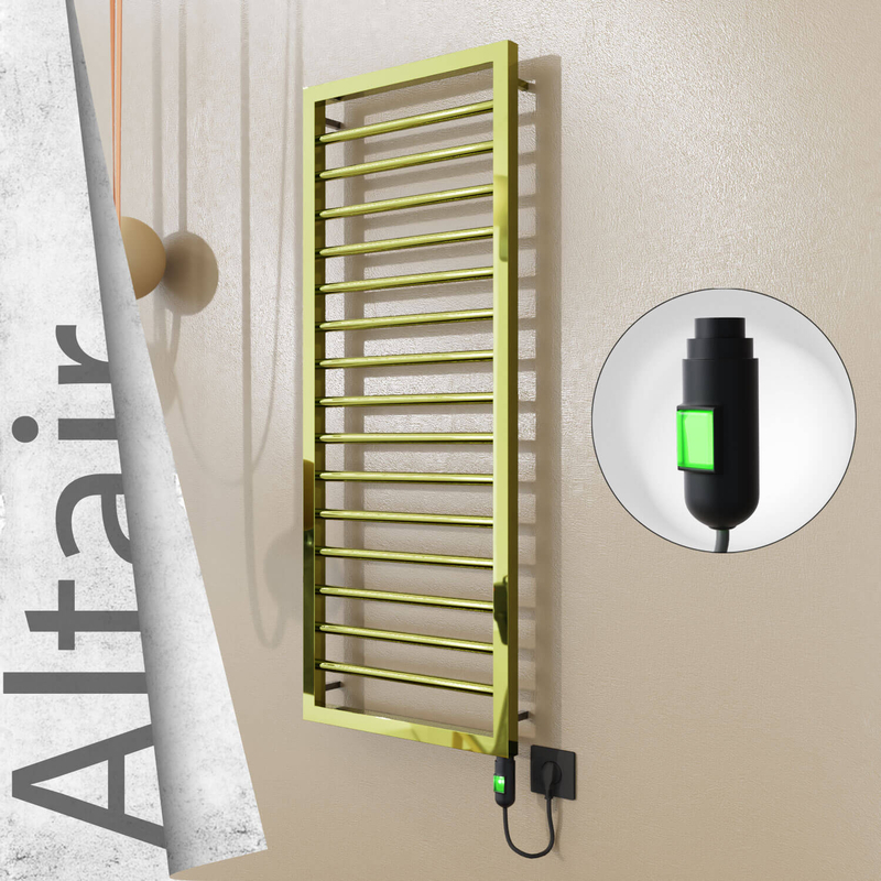 Altair Electric Stainless Steel Towel Rail 400x1180 Gold (On/Off Switch) 300W 