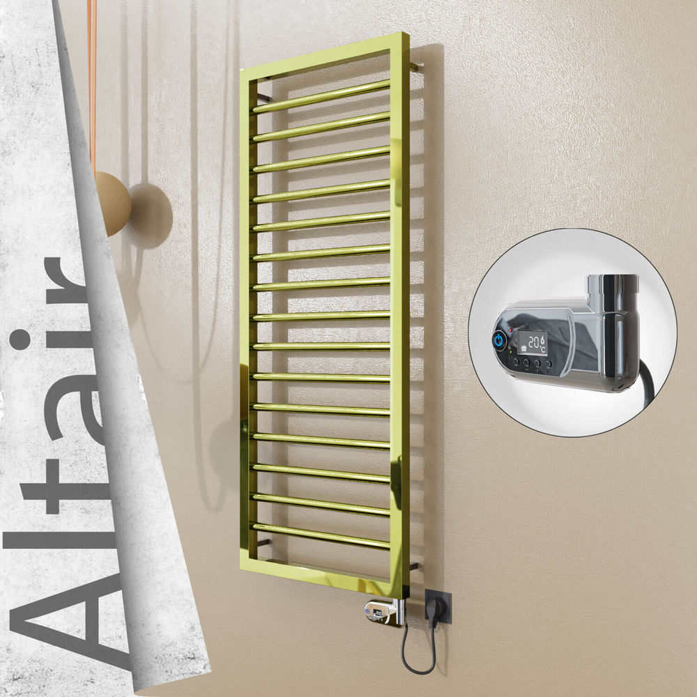 Altair Electric Stainless Steel Towel Rail 400x1180 Gold (Thesis Thermostat) 300W - 1