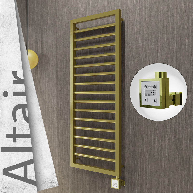 Altair Electric Stainless Steel Towel Rail 400x1180 Satin Gold (KTX3 Thermostat) 300W