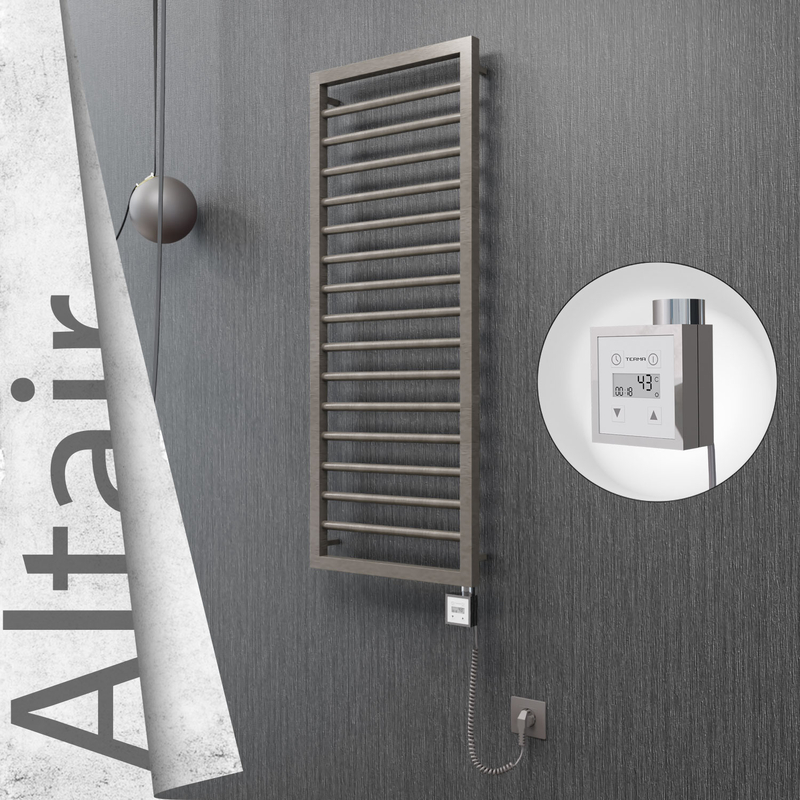 Altair Electric Stainless Steel Towel Rail 400x1180 Satin Polished (KTX3 Thermostat) 300W Spiral Cable