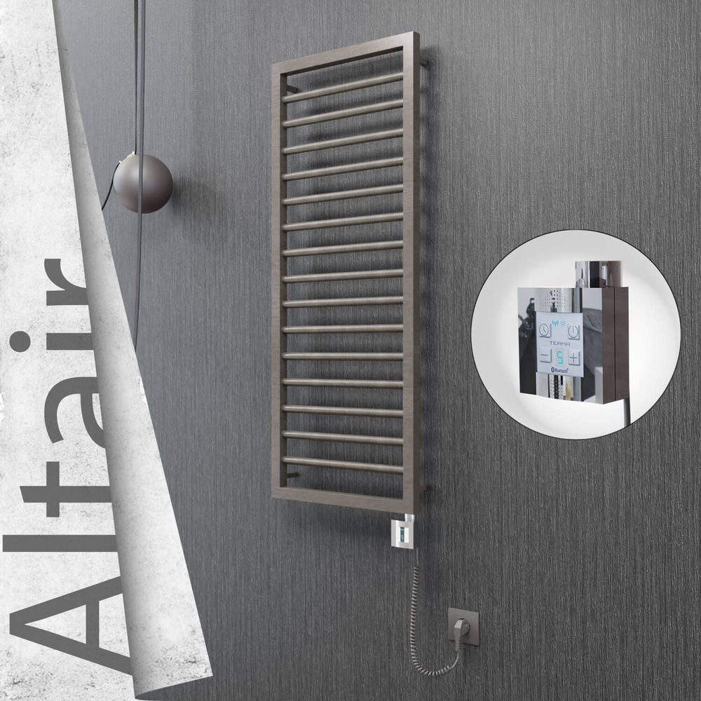 Altair Electric Stainless Steel Towel Rail 400x1180 Satin Polished (KTX4 Thermostat) 300W Spiral Cable - 1