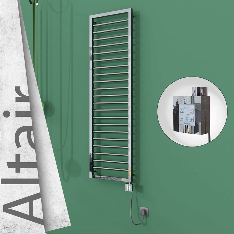 Altair Electric Stainless Steel Towel Rail 400x1600 Mirror Polished (KTX4 Thermostat) 300W Spiral Cable