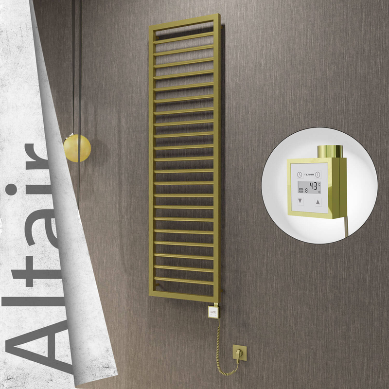 Altair Electric Stainless Steel Towel Rail 400x1600 Satin Gold (KTX3 Thermostat) 300W Spiral Cable