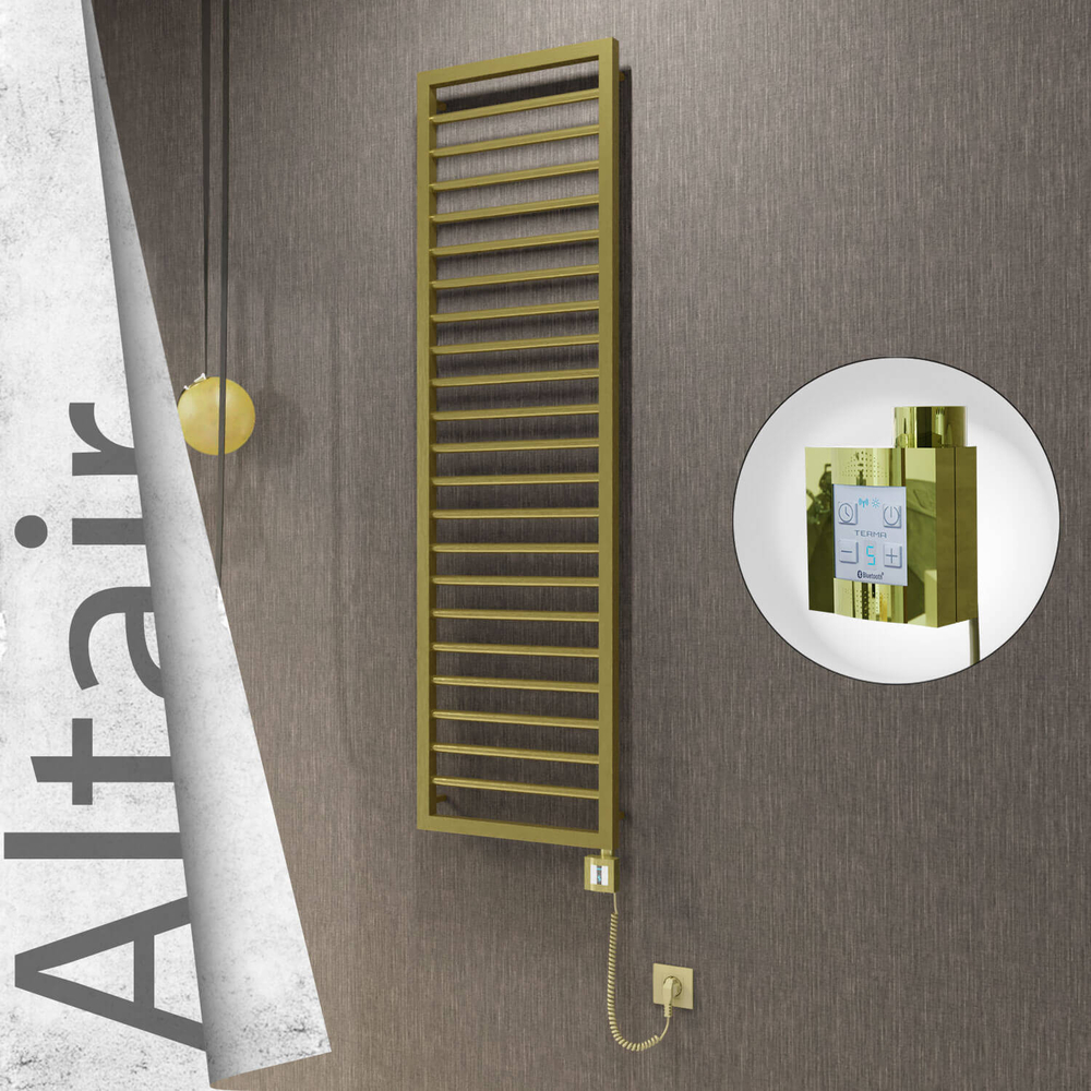 Altair Electric Stainless Steel Towel Rail 400x1600 Satin Gold (KTX4 Thermostat) 300W Spiral Cable - 1