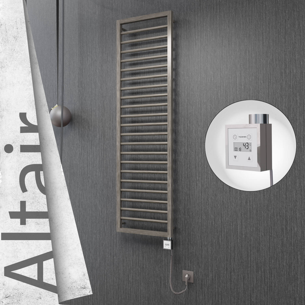 Altair Electric Stainless Steel Towel Rail 400x1600 Satin Polished (KTX3 Thermostat) 300W Spiral Cable - 1
