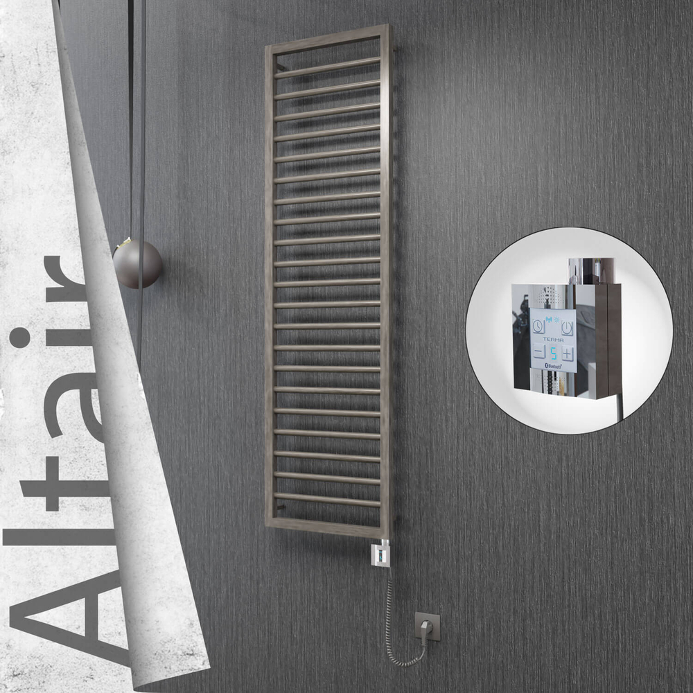 Altair Electric Stainless Steel Towel Rail 400x1600 Satin Polished (KTX4 Thermostat) 300W Spiral Cable - 1