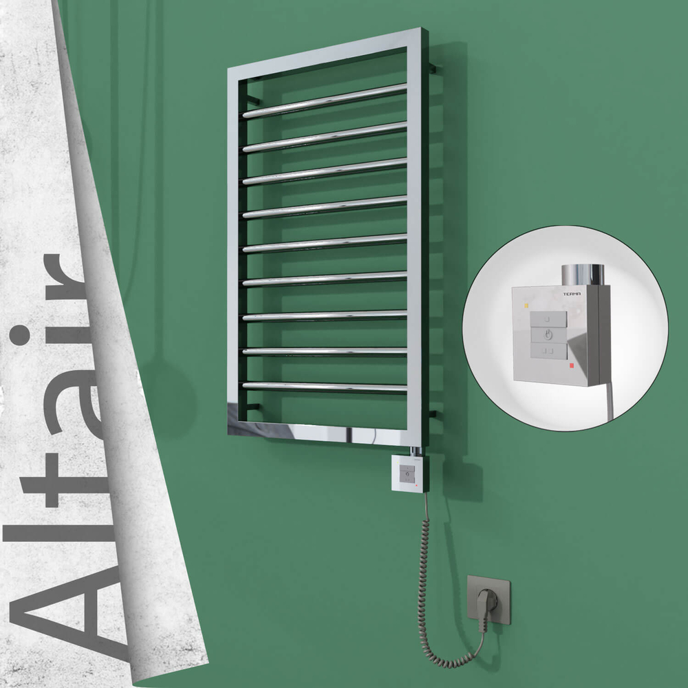 Altair Electric Stainless Steel Towel Rail 400x760 Mirror Polished (KTX1 Thermostat) 200W Spiral Cable - 1