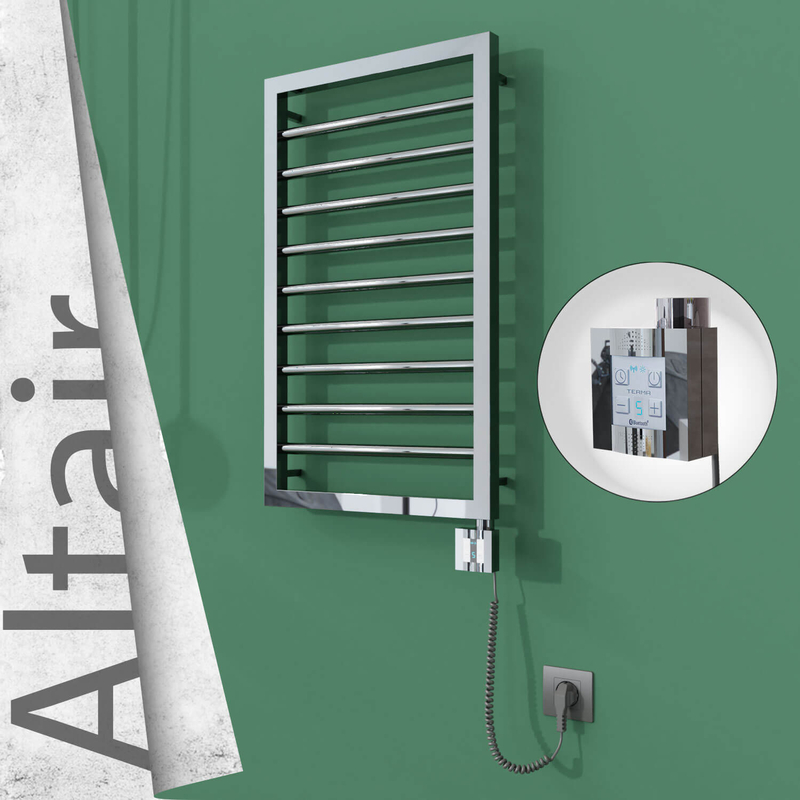 Altair Electric Stainless Steel Towel Rail 400x760 Mirror Polished (KTX4 Thermostat) 200W Spiral Cable
