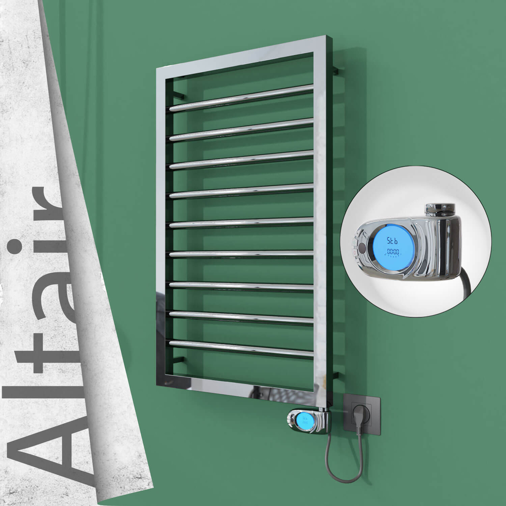 Altair Electric Stainless Steel Towel Rail 400x760 Mirror Polished (Musa Thermostat) 200W - 1