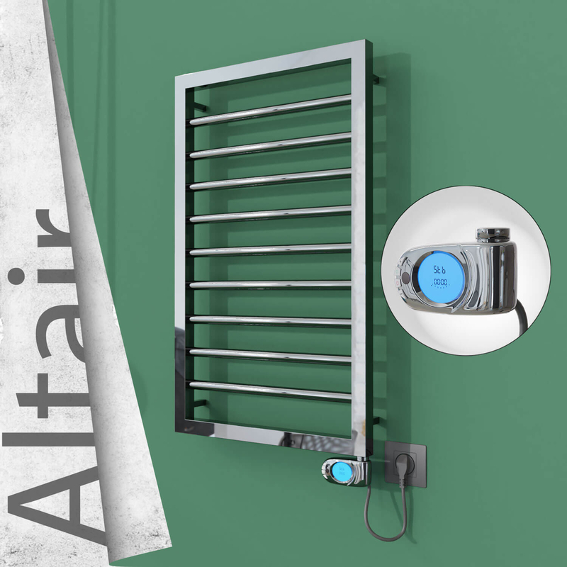 Altair Electric Stainless Steel Towel Rail 400x760 Mirror Polished (Musa Thermostat) 200W