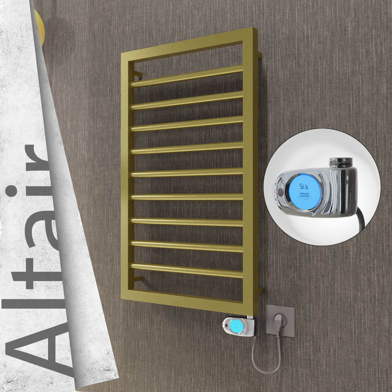 Altair Electric Stainless Steel Towel Rail 400x760 Satin Gold (Musa Thermostat) 200W