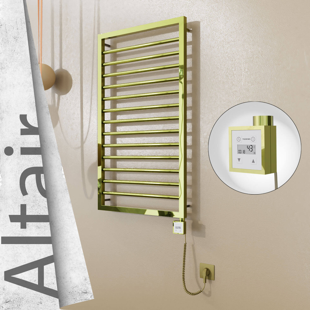Altair Electric Stainless Steel Towel Rail 500x1040 Gold (KTX3 Thermostat) 300W Spiral Cable - 1