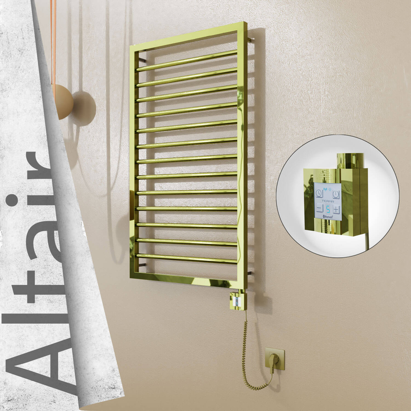Altair Electric Stainless Steel Towel Rail 500x1040 Gold (KTX4 Thermostat) 300W Spiral Cable