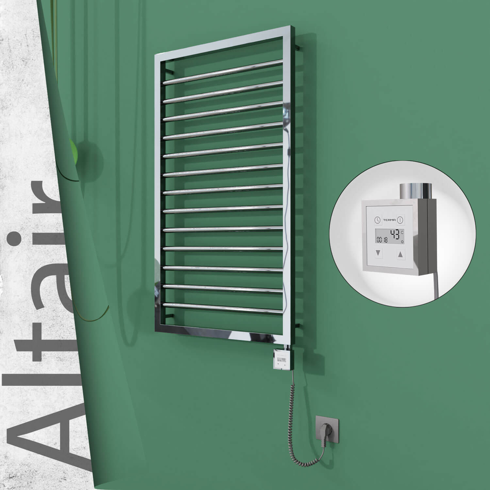 Altair Electric Stainless Steel Towel Rail 500x1040 Mirror Polished (KTX3 Thermostat) 300W Spiral Cable - 1