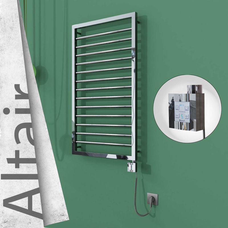 Altair Electric Stainless Steel Towel Rail 500x1040 Mirror Polished (KTX4 Thermostat) 300W Spiral Cable