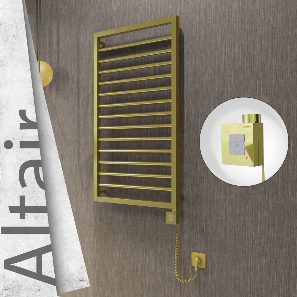 Altair Electric Stainless Steel Towel Rail 500x1040 Satin Gold (KTX1 Thermostat) 300W Spiral Cable - 1