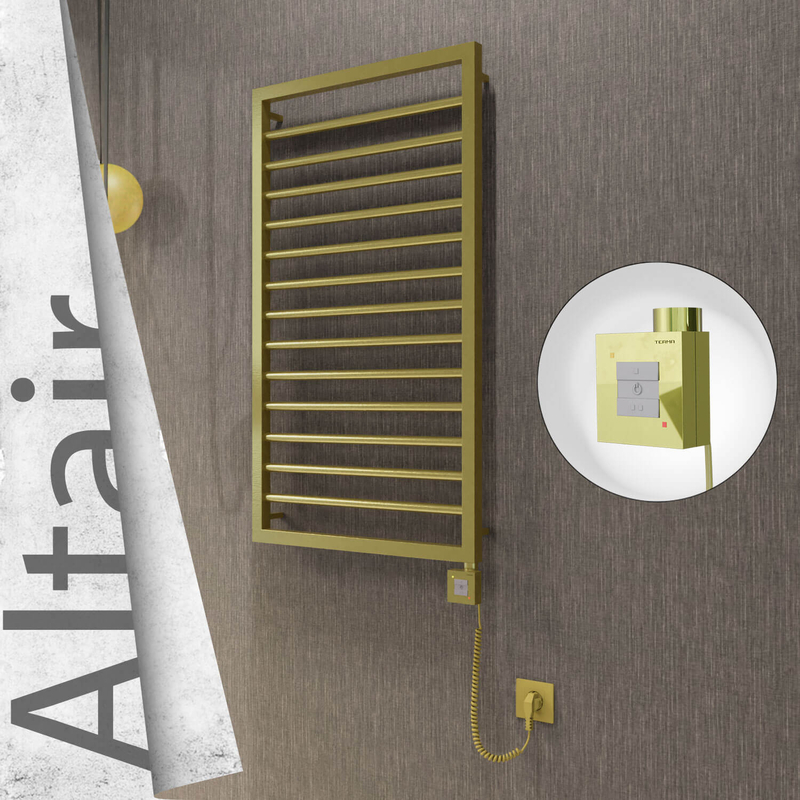 Altair Electric Stainless Steel Towel Rail 500x1040 Satin Gold (KTX1 Thermostat) 300W Spiral Cable