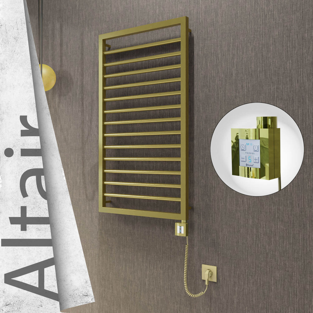 Altair Electric Stainless Steel Towel Rail 500x1040 Satin Gold (KTX4 Thermostat) 300W Spiral Cable - 1
