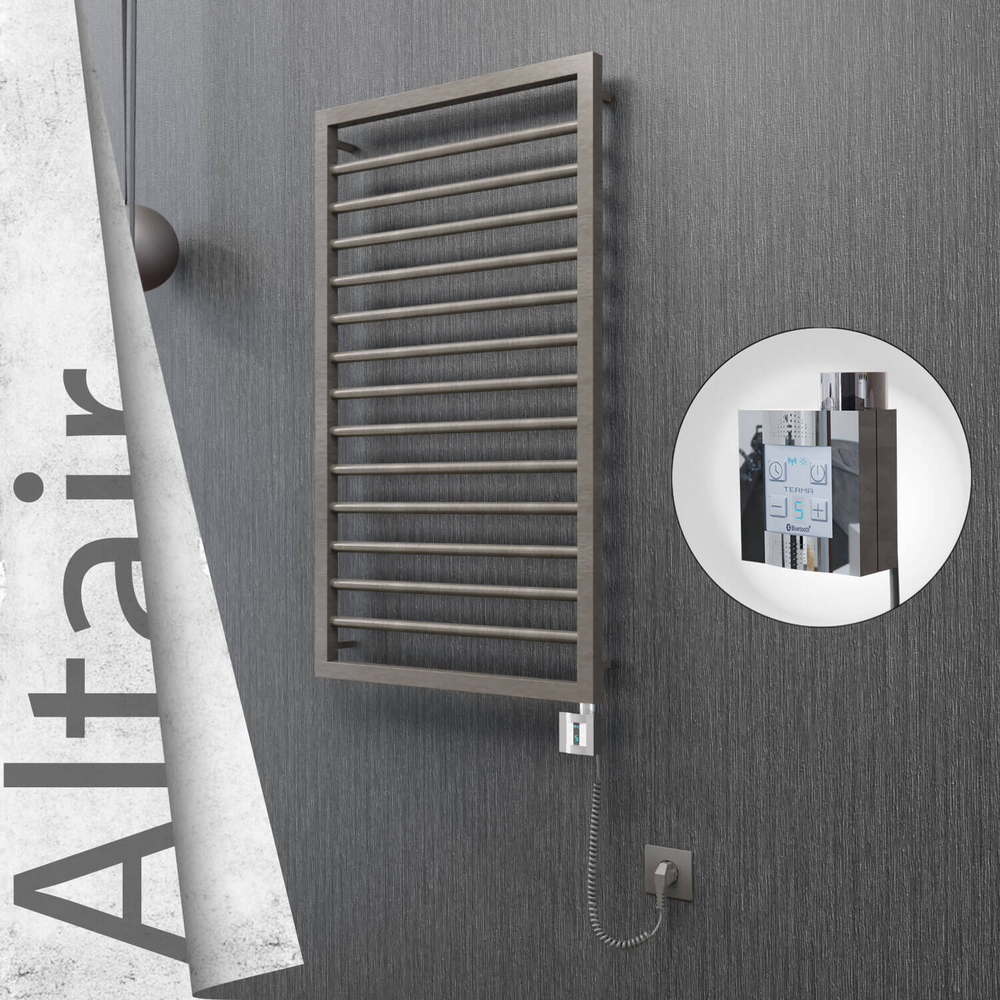 Altair Electric Stainless Steel Towel Rail 500x1040 Satin Polished (KTX4 Thermostat) 300W Spiral Cable - 1