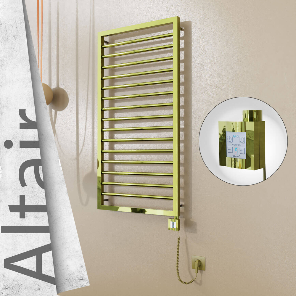 Altair Electric Stainless Steel Towel Rail 500x1180 Gold (KTX4 Thermostat) 300W Spiral Cable - 1