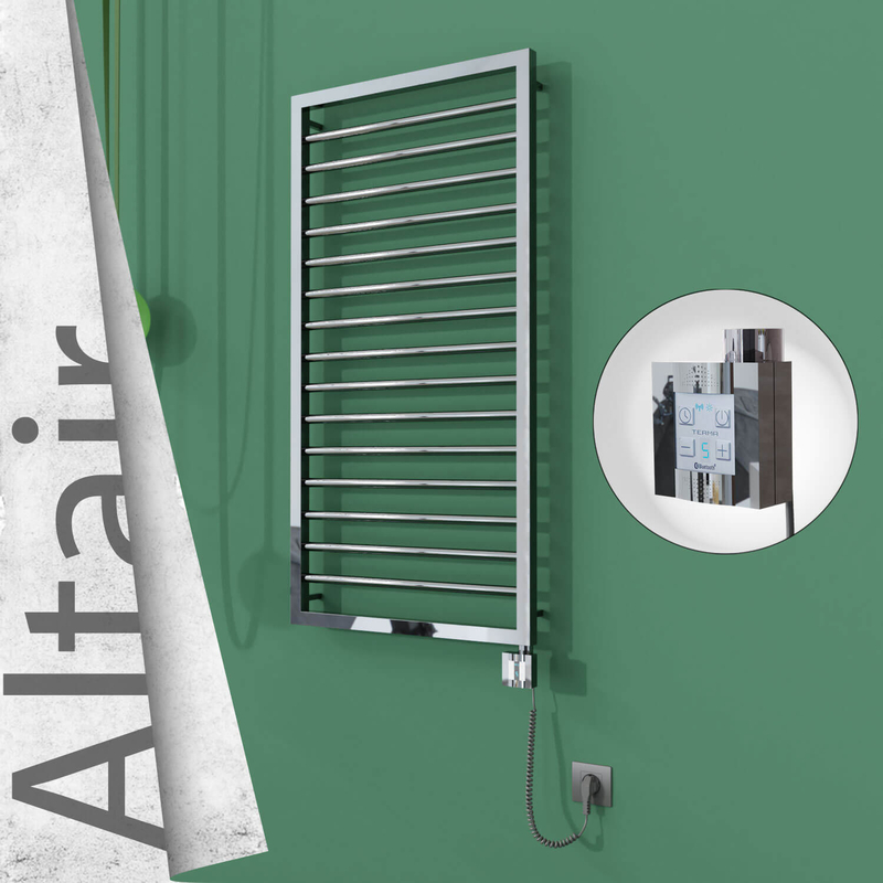 Altair Electric Stainless Steel Towel Rail 500x1180 Mirror Polished (KTX4 Thermostat) 300W Spiral Cable