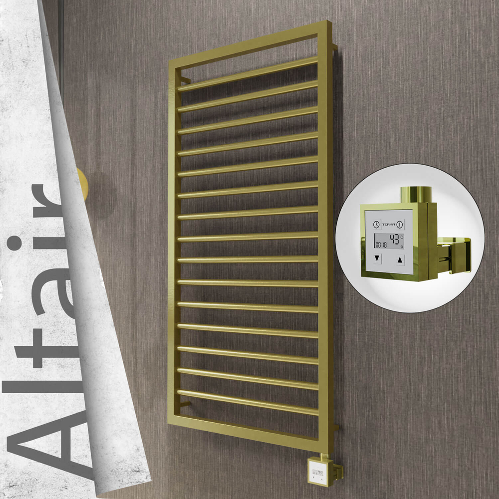 Altair Electric Stainless Steel Towel Rail 500x1180 Satin Gold (KTX3 Thermostat) 300W - 1