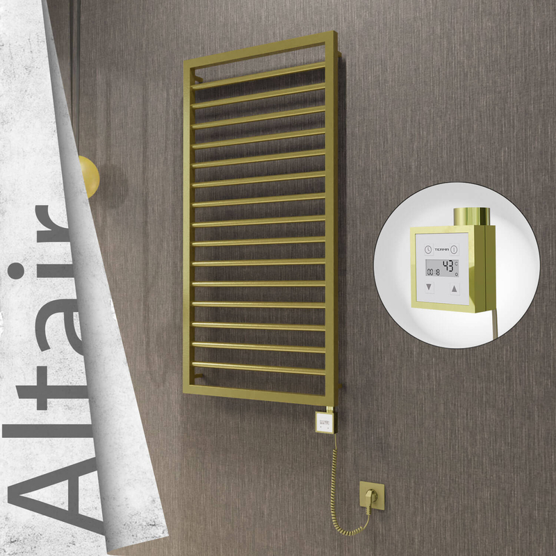 Altair Electric Stainless Steel Towel Rail 500x1180 Satin Gold (KTX3 Thermostat) 300W Spiral Cable