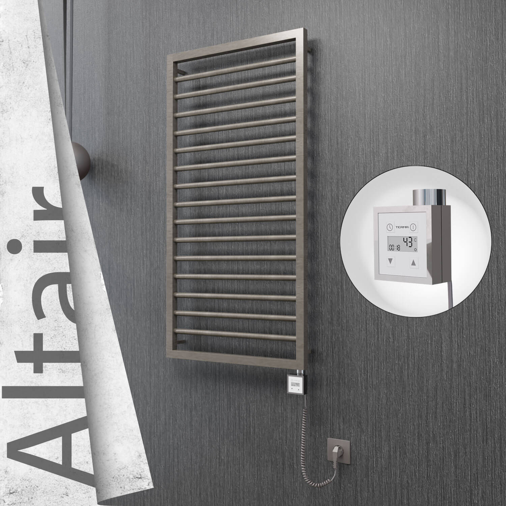 Altair Electric Stainless Steel Towel Rail 500x1180 Satin Polished (KTX3 Thermostat) 300W Spiral Cable - 1