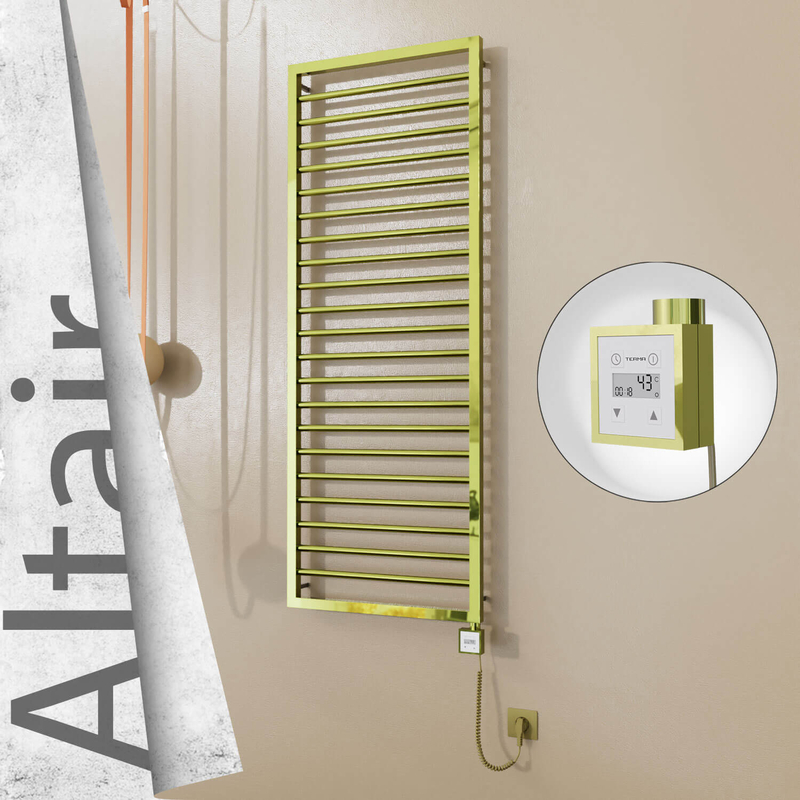 Altair Electric Stainless Steel Towel Rail 500x1600 Gold (KTX3 Thermostat) 600W Spiral Cable