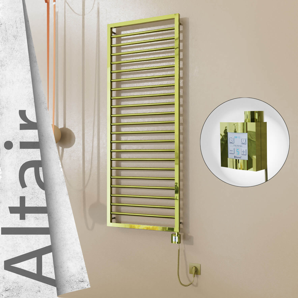Altair Electric Stainless Steel Towel Rail 500x1600 Gold (KTX4 Thermostat) 600W Spiral Cable - 1