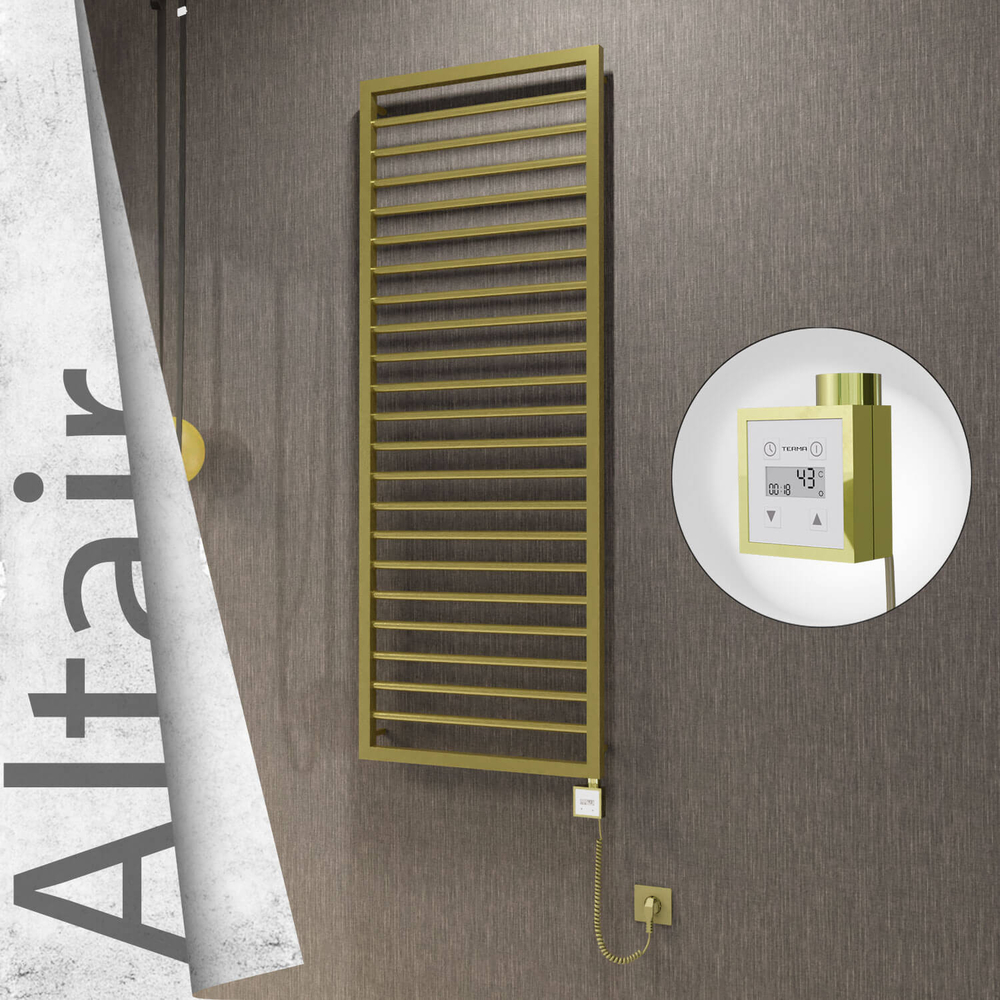 Altair Electric Stainless Steel Towel Rail 500x1600 Satin Gold (KTX3 Thermostat) 600W Spiral Cable - 1