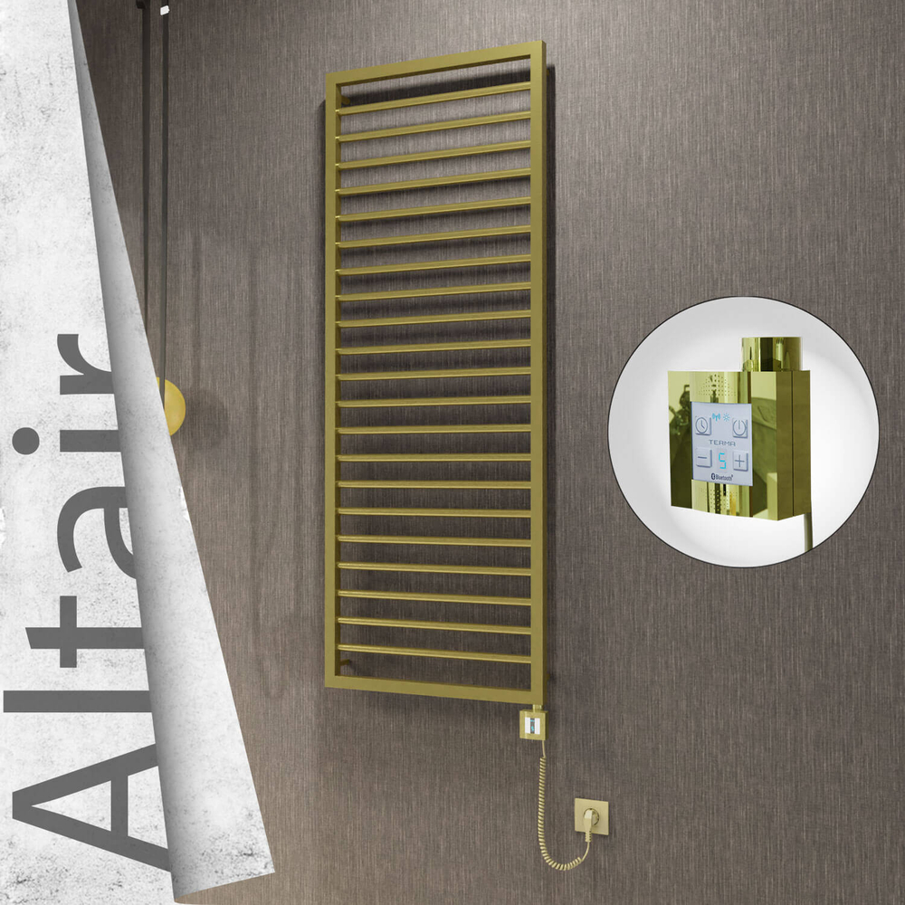 Altair Electric Stainless Steel Towel Rail 500x1600 Satin Gold (KTX4 Thermostat) 600W Spiral Cable - 1