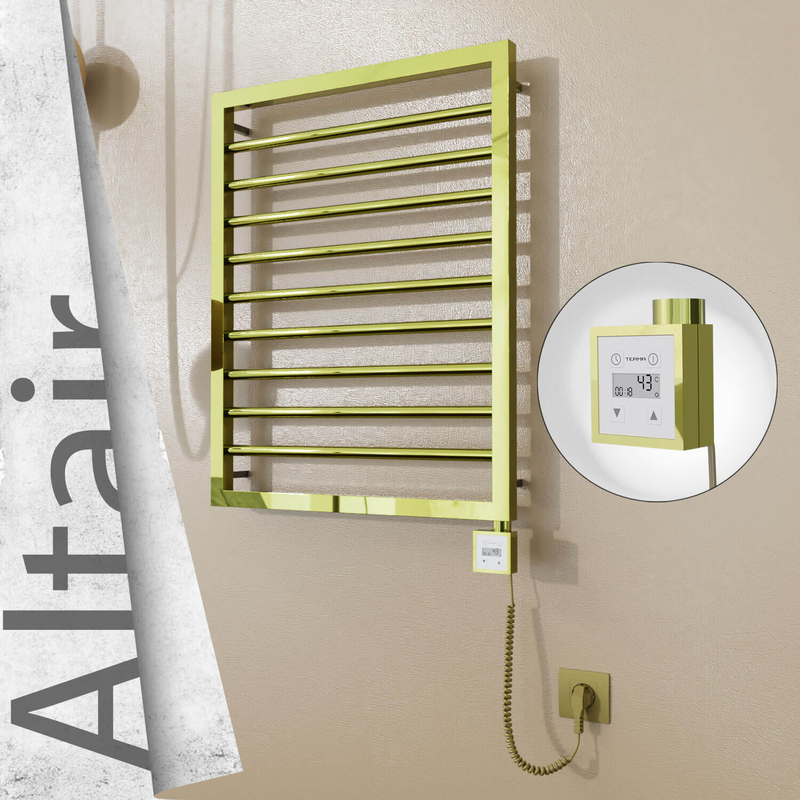 Altair Electric Stainless Steel Towel Rail 500x760 Gold (KTX3 Thermostat) 200W Spiral Cable