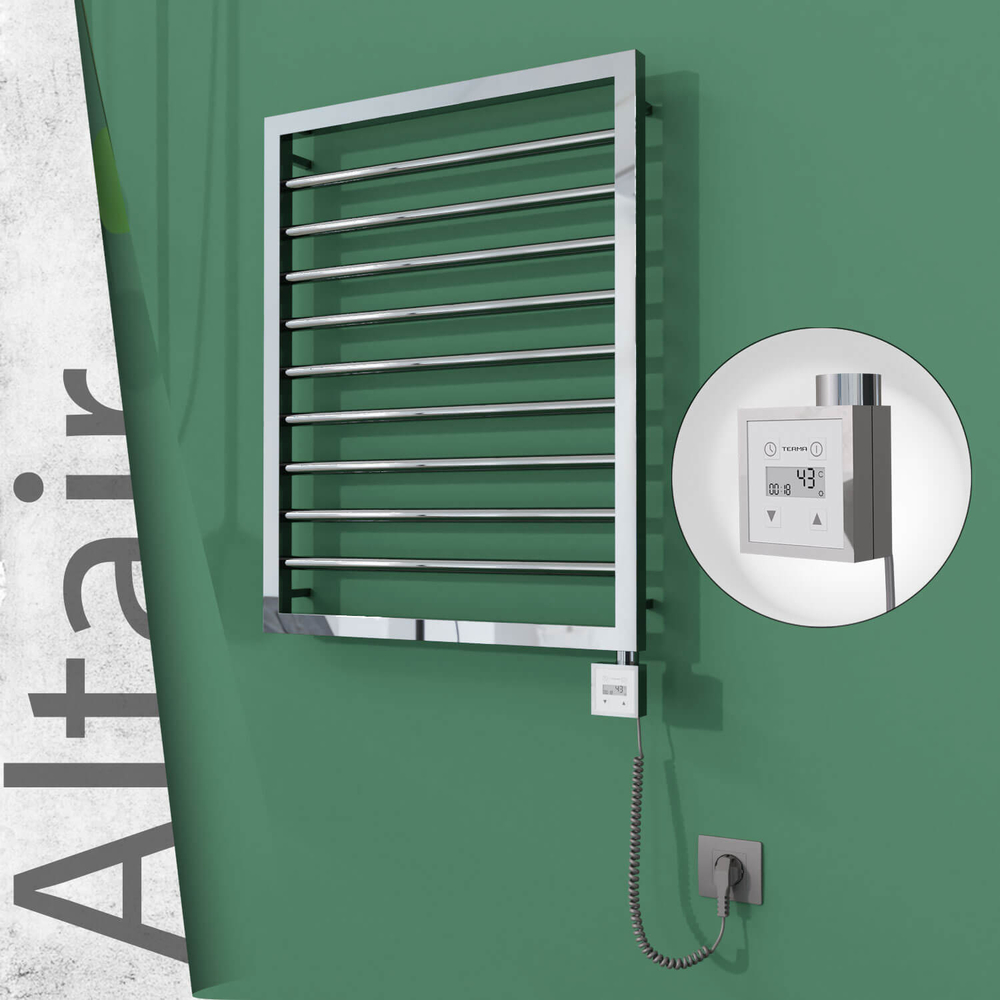 Altair Electric Stainless Steel Towel Rail 500x760 Mirror Polished (KTX3 Thermostat) 200W Spiral Cable - 1