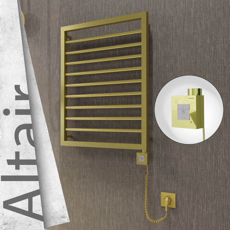 Altair Electric Stainless Steel Towel Rail 500x760 Satin Gold (KTX1 Thermostat) 200W Spiral Cable