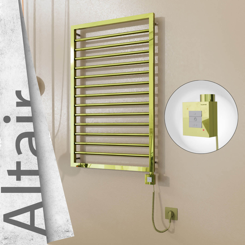 Altair Electric Stainless Steel Towel Rail 600x1040 Gold (KTX1 Thermostat) 300W Spiral Cable