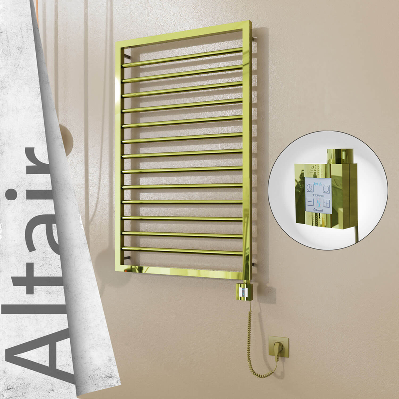 Altair Electric Stainless Steel Towel Rail 600x1040 Gold (KTX4 Thermostat) 300W Spiral Cable